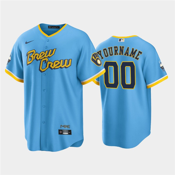 Men's Powder Blue Milwaukee Brewers Active Player Custom 2022 City Connect Cool Base Stitched Jersey